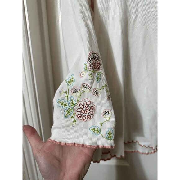 J. Jill Vintage White Fairy  Embroidered Cotton Long Sleeve Boho Tee-Shirt L - Picture 4 of 4